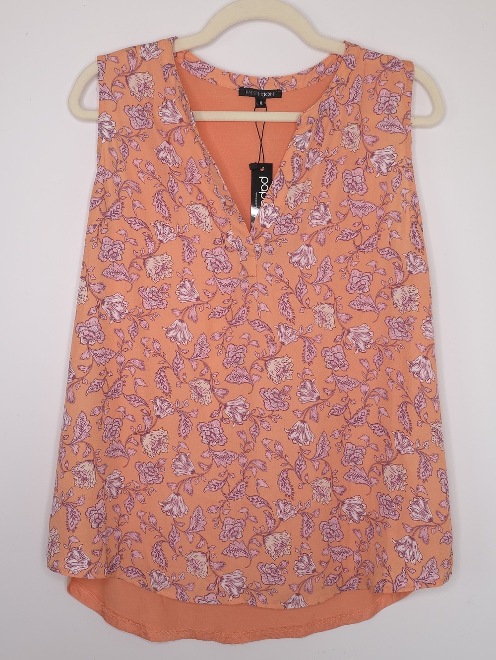 Papermoon Orange Floral Sleeveless Mixed Media Blouse Size M